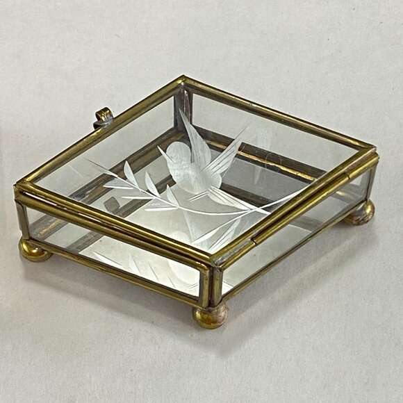 Vintage Leaded Glass Brass Trinket Boxes Lot of 2 - Picture 4 of 12